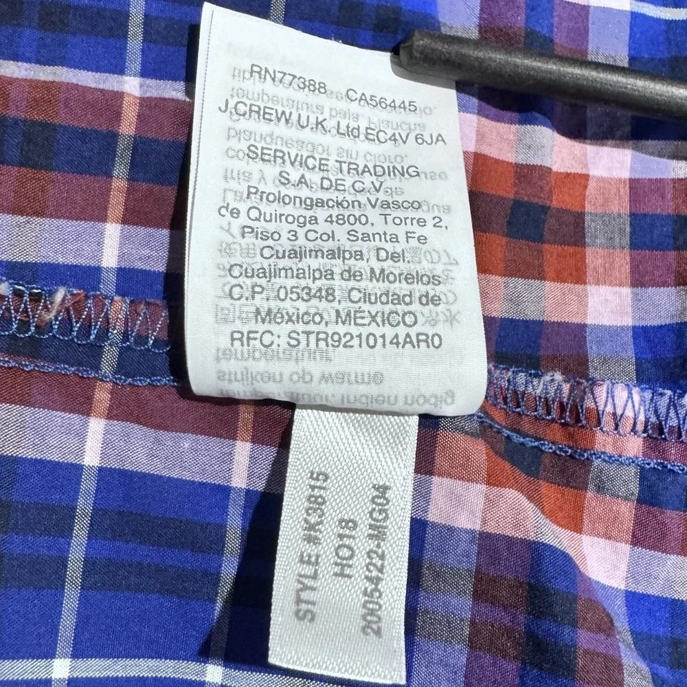 J. Crew Men's Collared Button Up‎ Pocket Long Sleeve Cotton Shirt Blue Red Plaid